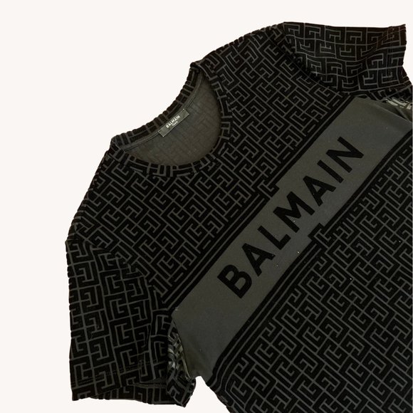 BALMAIN ECO SUSTAINABLE MONOGRAM FLOCK T-SHIRT - NOIR/NOIR - Picture 5 of 6